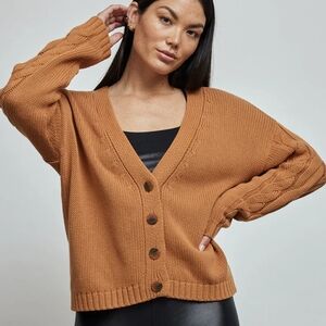 525 America cotton cable knit cardigan caramel